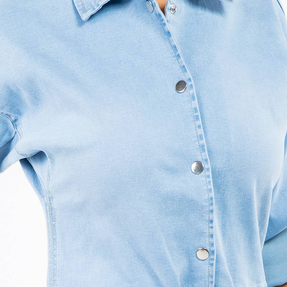DENIM BUTTON FRONT SHORT ROMPERS - AJR20510: BLUE / MEDIUM