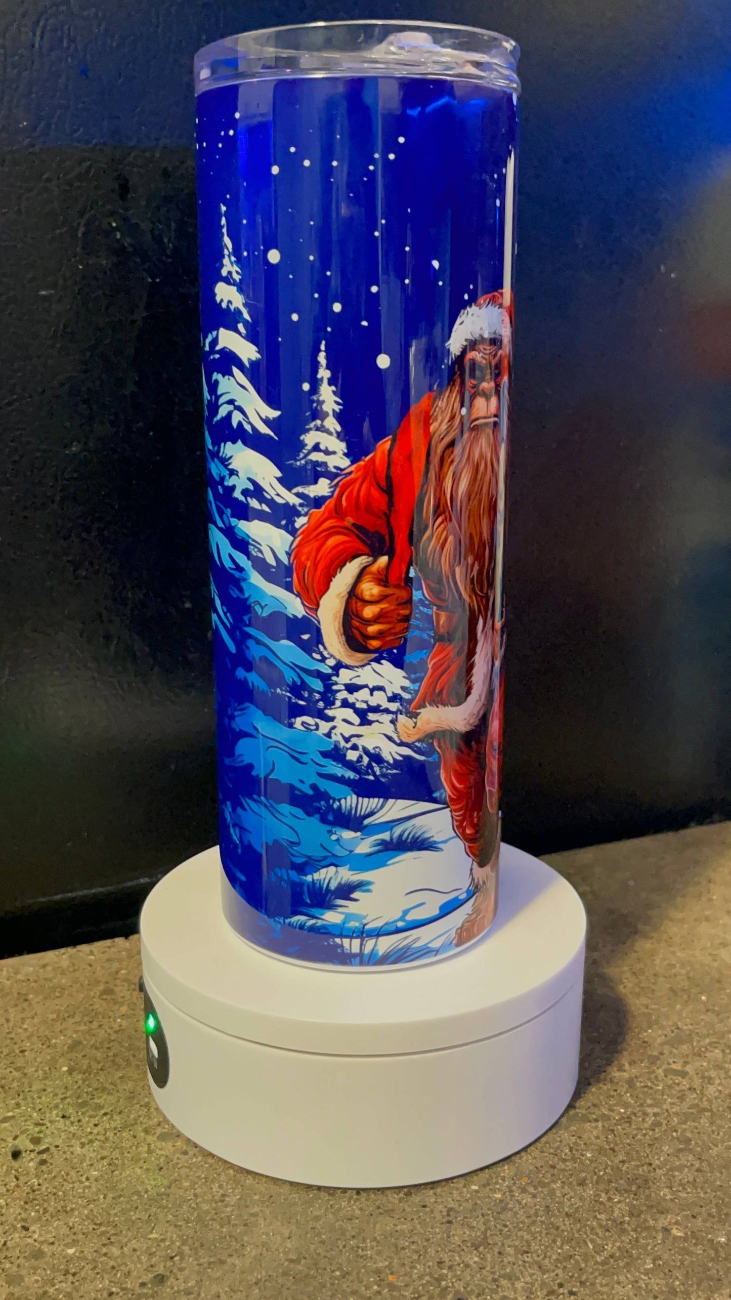 Santa Squatch Christmas scene tumbler 20 oz
