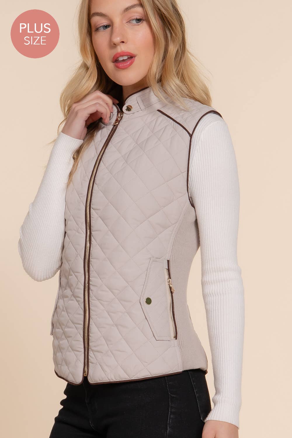 Suede Piping Quilted Padding Vest: NVY-navy / XL
