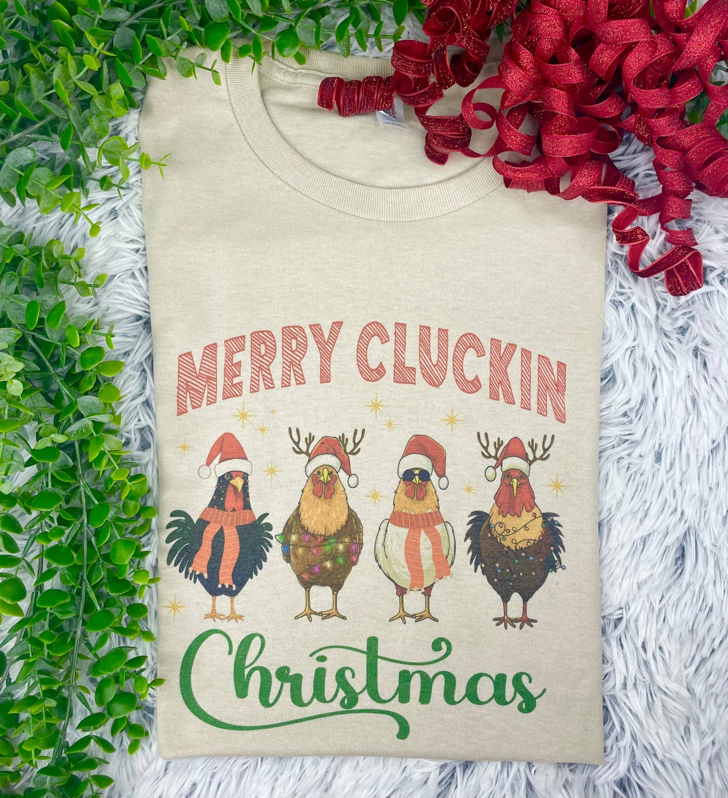 Merry. Cluckin Christmas (T-Shirt): Ash Gray / S