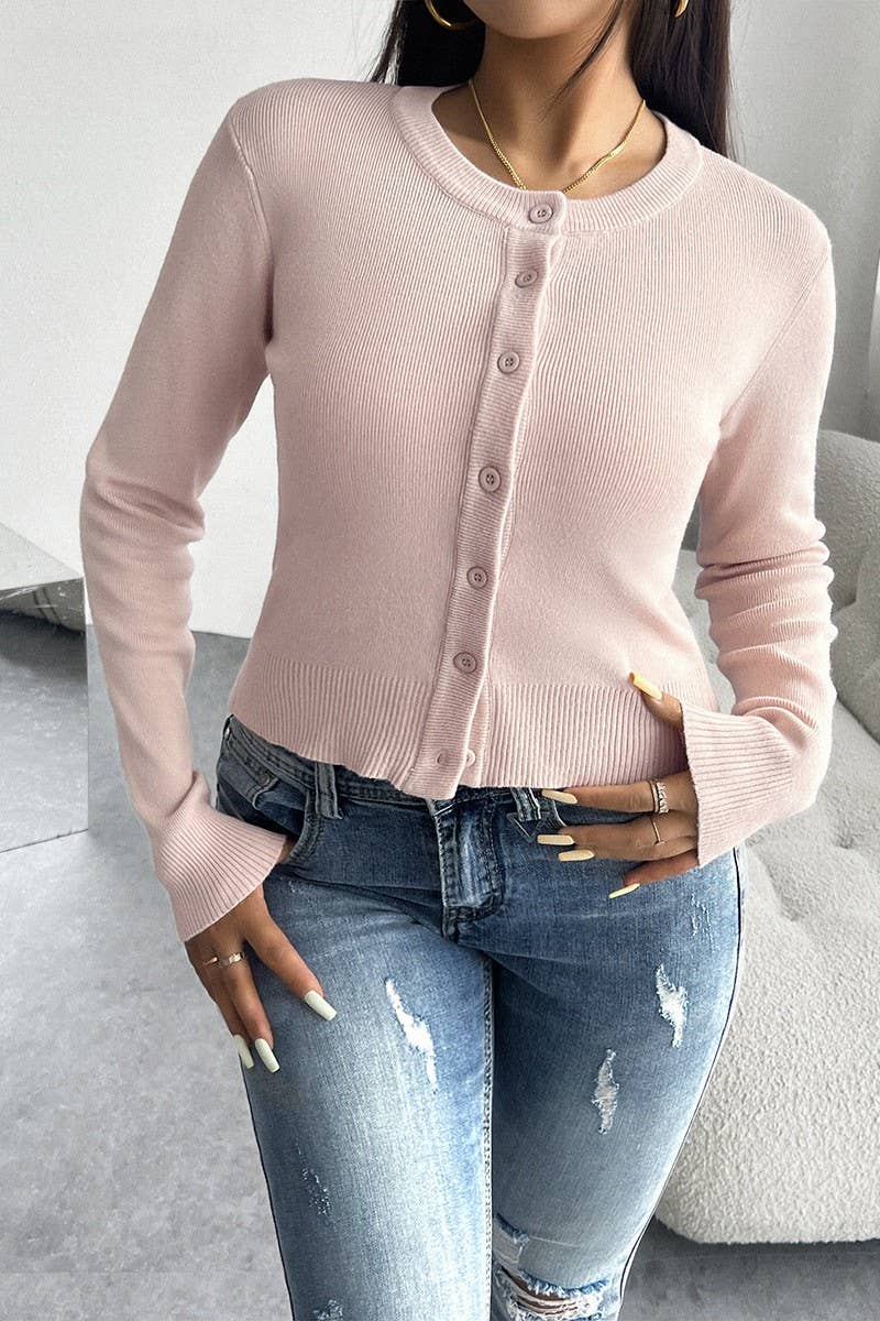 CWOCAL0901_SOLID COLOR LONG SLEEVE CARDIGAN KNITTED SWEATER: BLACK / (S) 1