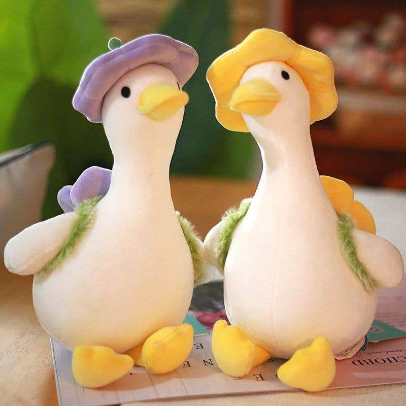 14" Sitting Duck with Hat Plush: Purple Hat