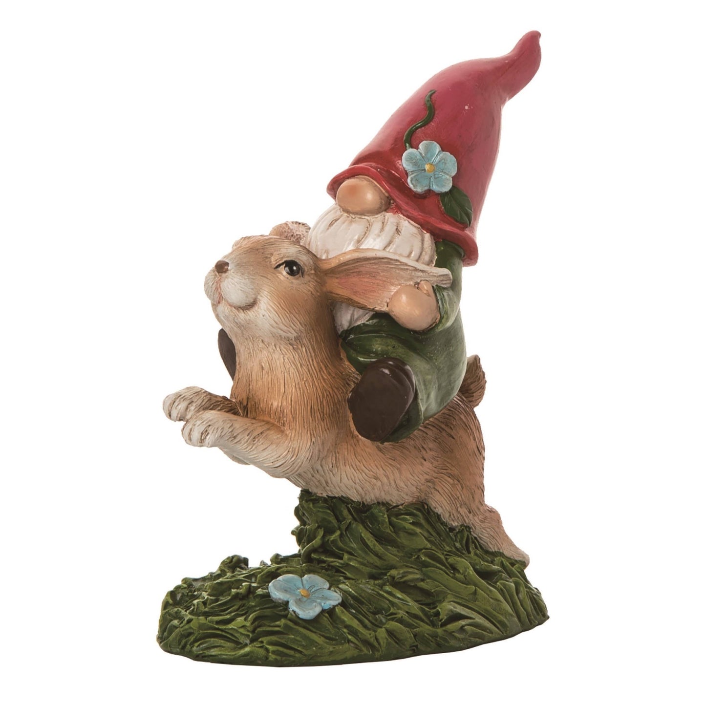 SALE Resin 6" Brown Spring Gnome Bunny Rider Figurine
