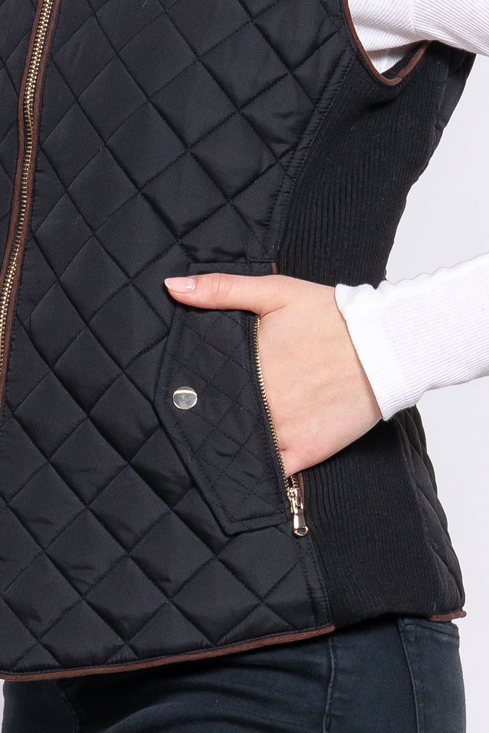 Suede Piping Quilted Padding Vest: NVY-navy / 2XL