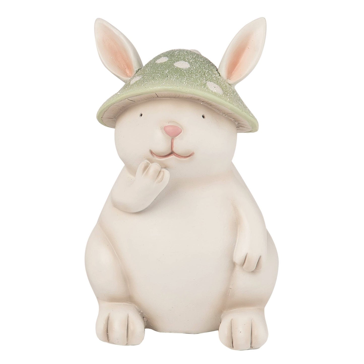 SALE Resin 5.75" White Spring Mushroom Hat Bunny Figurine