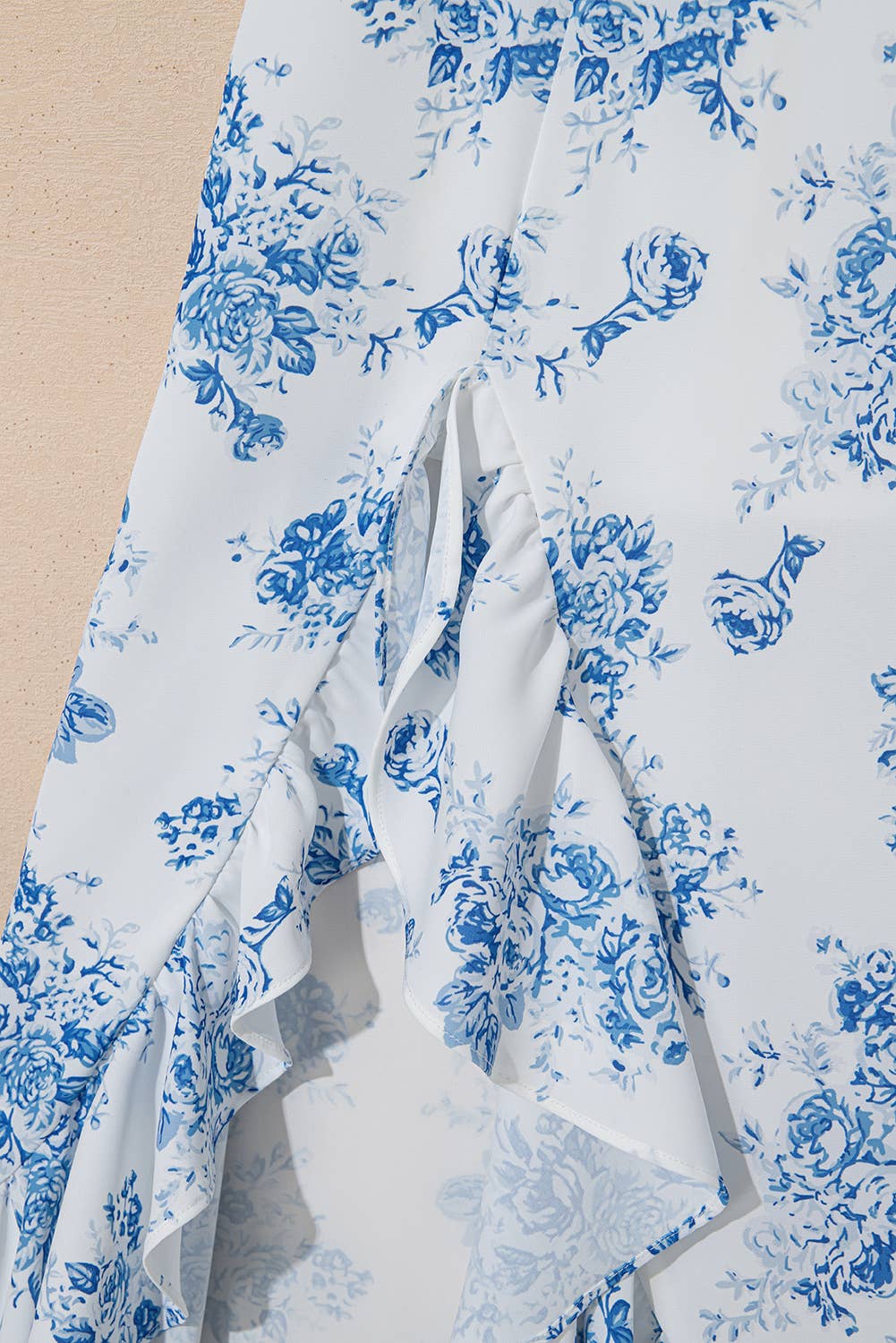 Boho Floral High Waist Ruffle Split Maxi Skirt | 3 Colors: Sky Blue / S