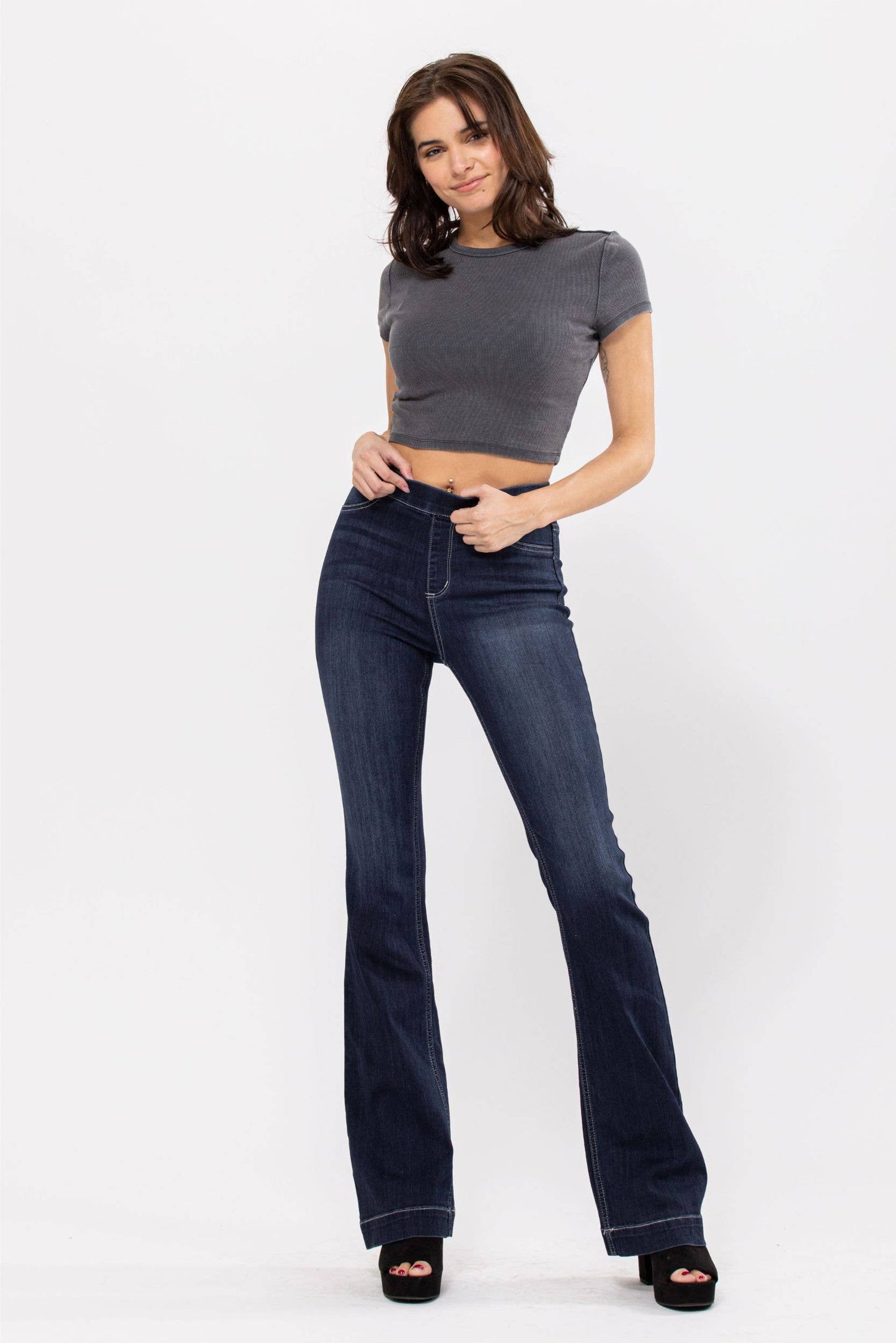 High Rise Dark Pull On Flare Jegging AB37211DK : S