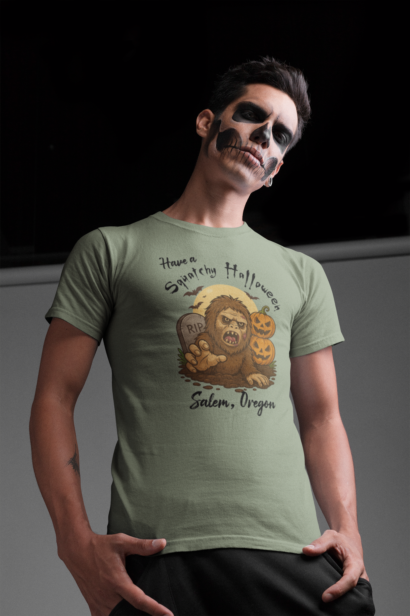 Have a Squatchy Halloween t-shirt (Stonewashed green): Sm