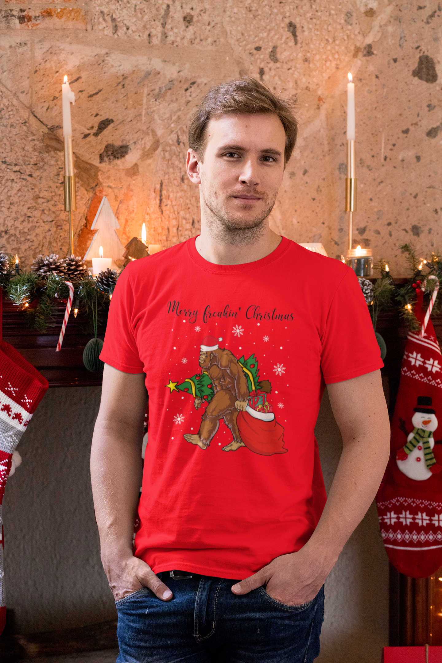 Bigfoot Merry Freakin' Christmas t-shirt (red): Sm / Long sleeve