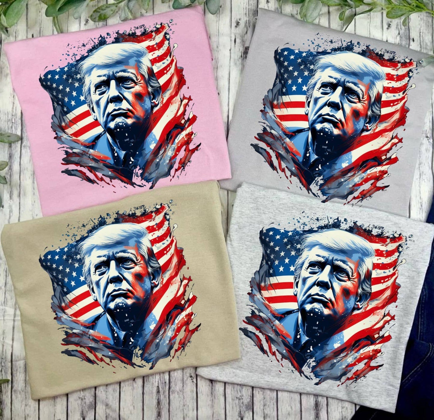 Trump American Flag (T-Shirt): Silver / L