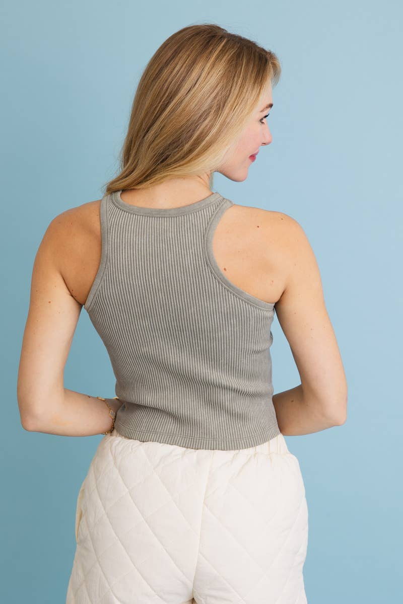 Classic Basic Washed Ribbed Tank Top: Black Prepack