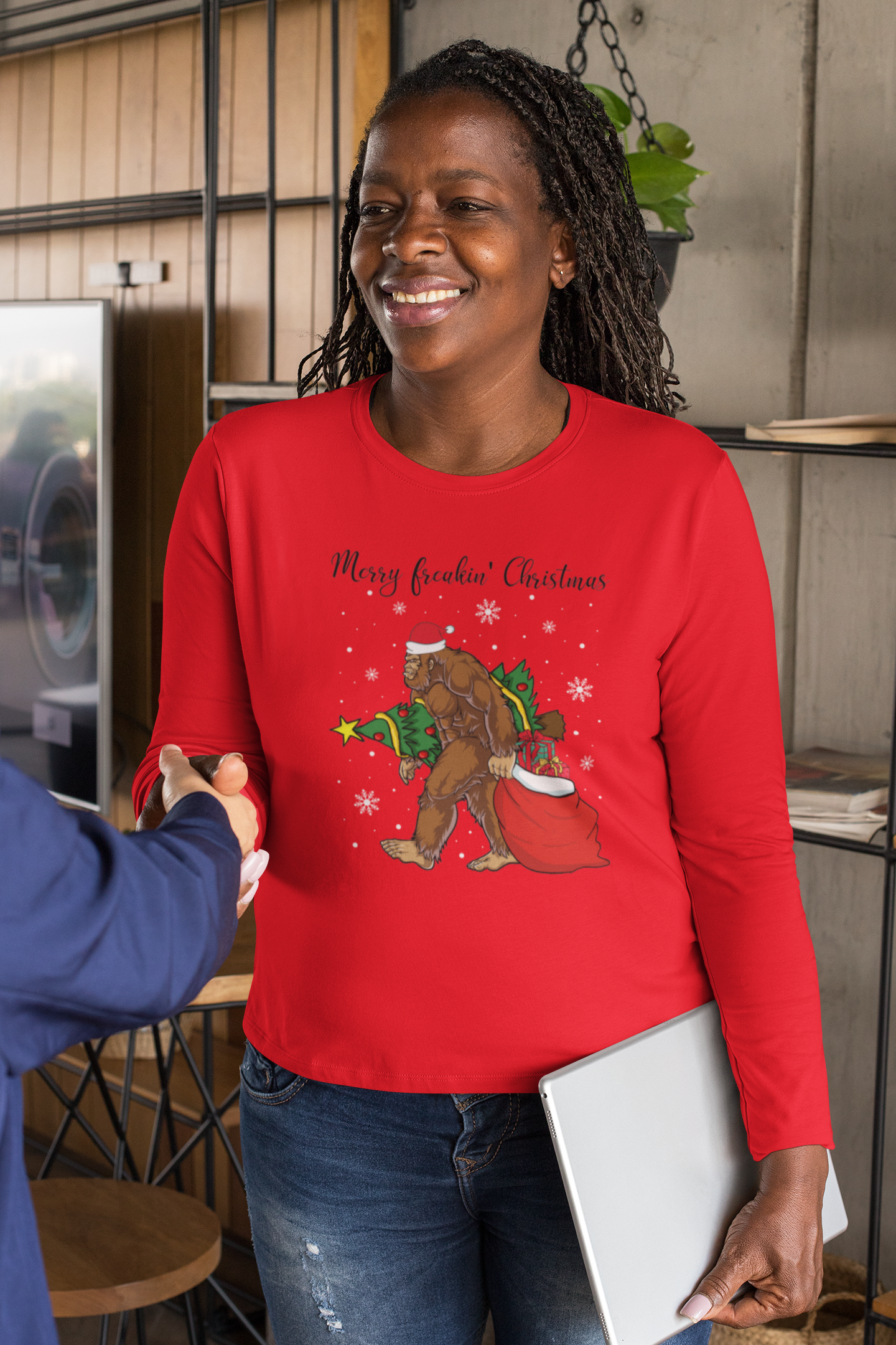Bigfoot Merry Freakin' Christmas t-shirt (red): Sm / Long sleeve