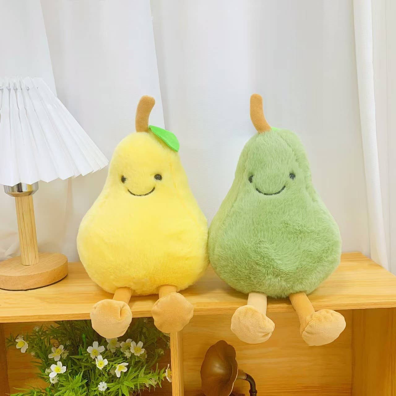 8" Pear Plush (length including legs): Green fluffy