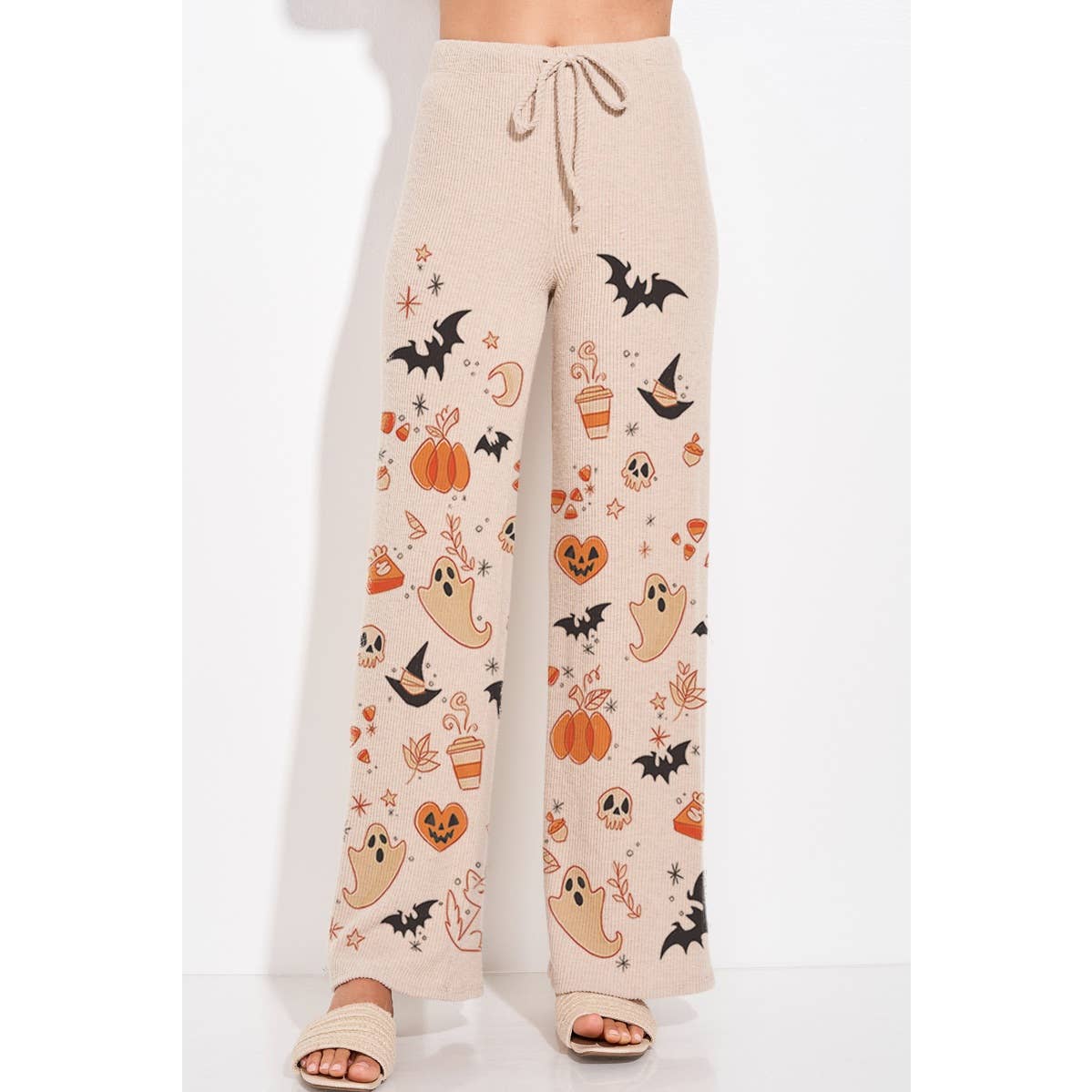 Halloween print rib Hoodie loungewear set p: IVORY / S