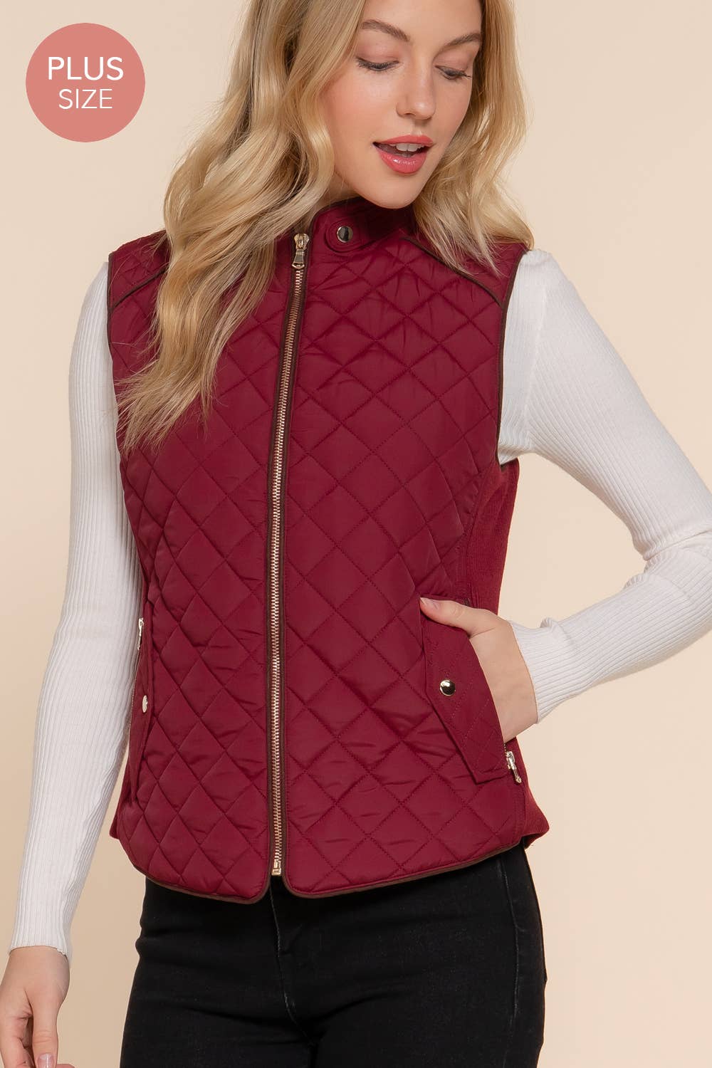 Suede Piping Quilted Padding Vest: NVY-navy / XL