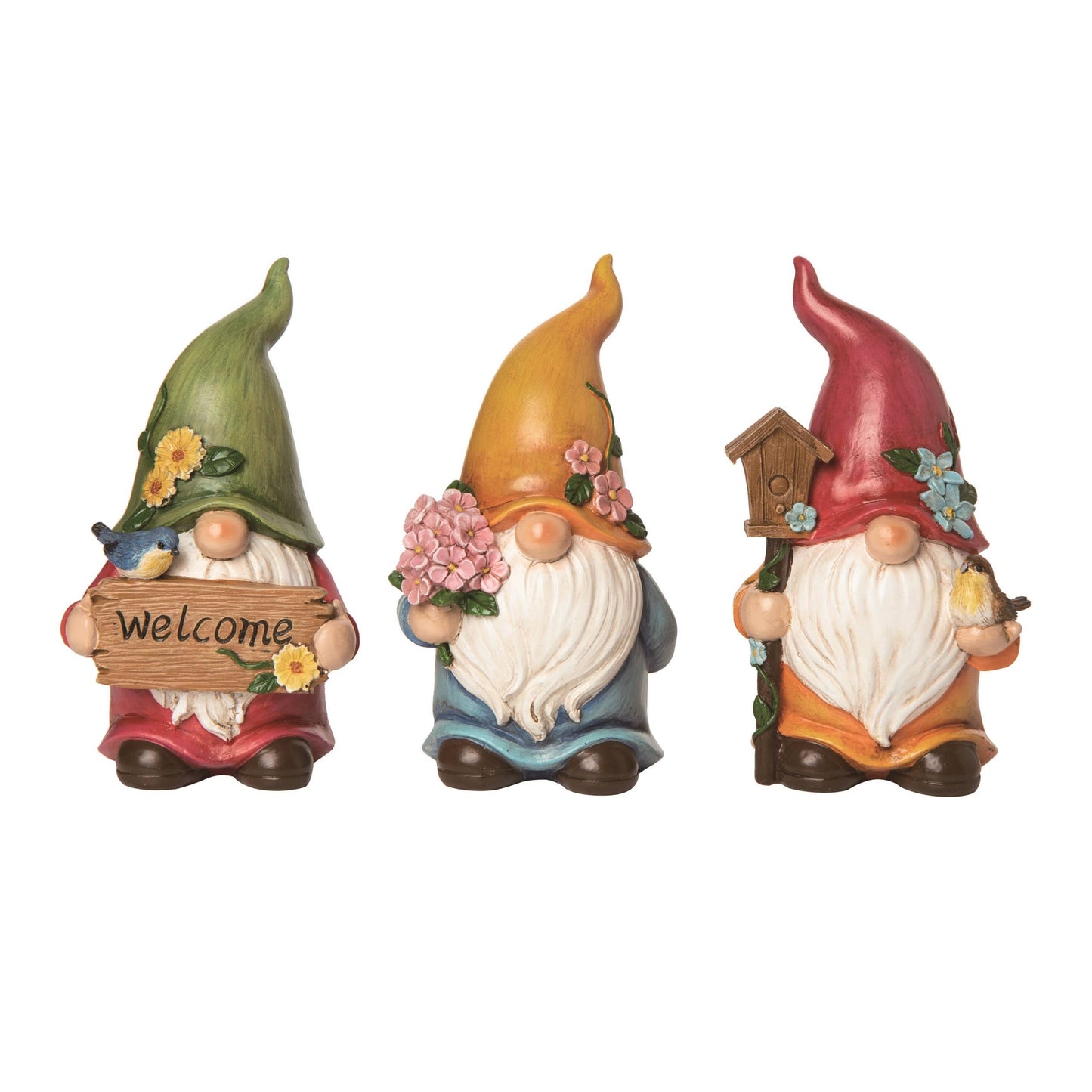 SALE Resin 6" Spring Friendly Gnome Figurines Set of 3