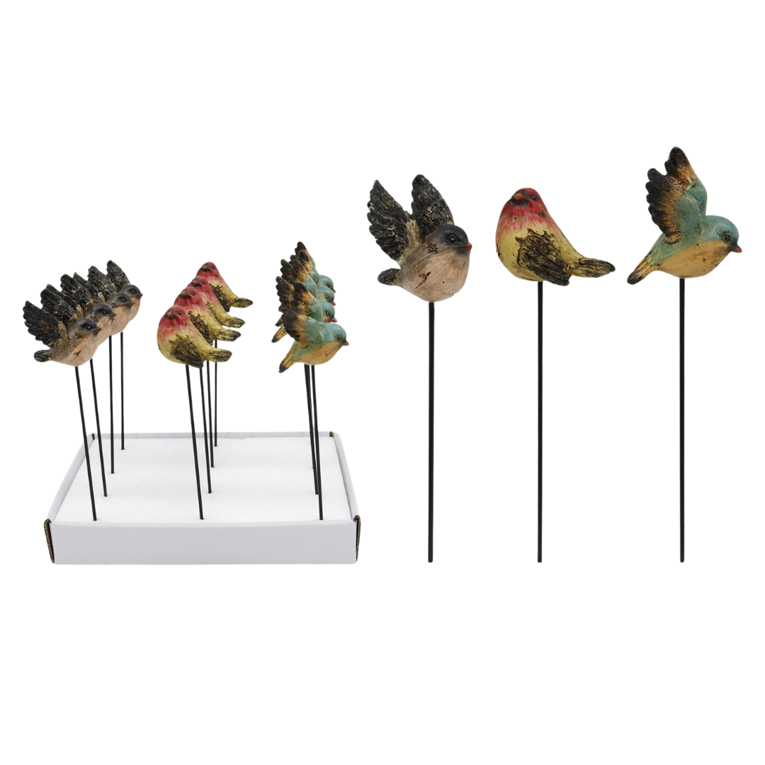 Transpac Res Colored Birds Picks In PDQ S/12 Spring Décor