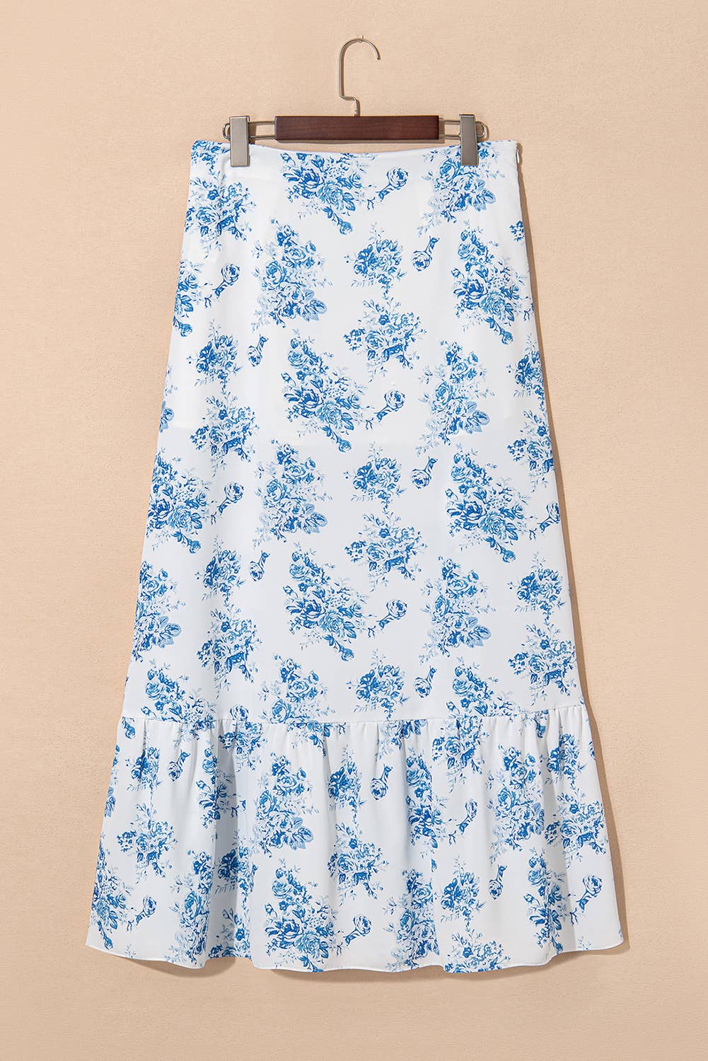 Boho Floral High Waist Ruffle Split Maxi Skirt | 3 Colors: Sky Blue / XL