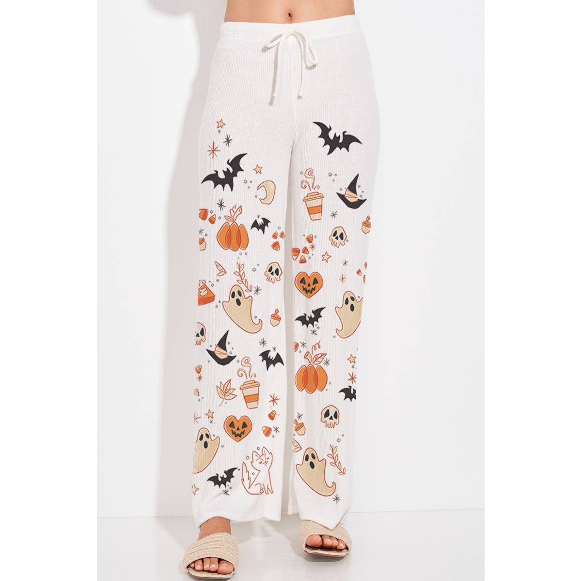Halloween print rib Hoodie loungewear set p: IVORY / S