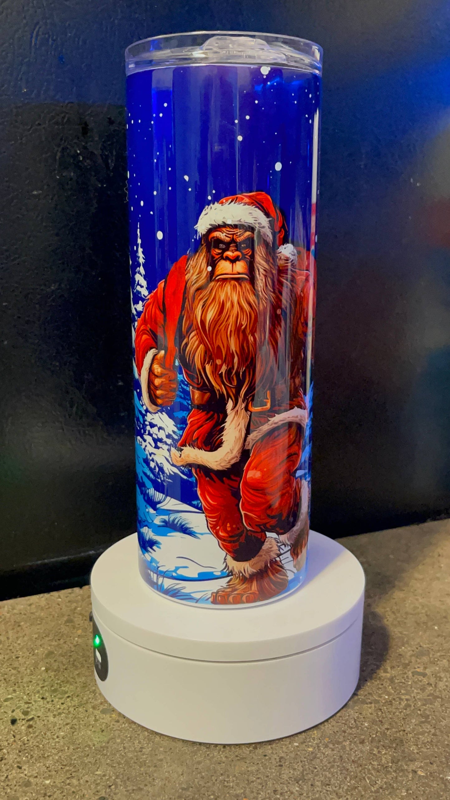 Santa Squatch Christmas scene tumbler 20 oz