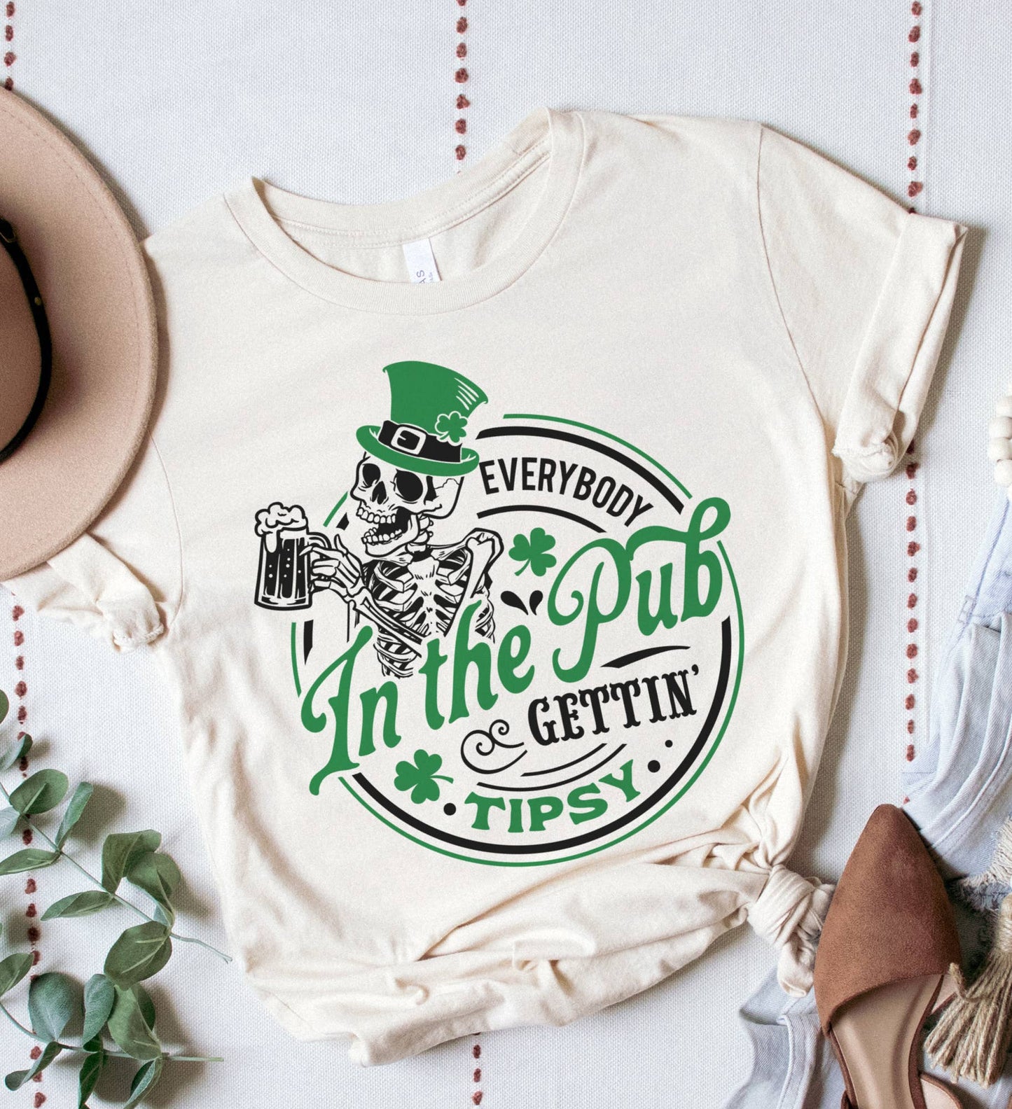 St. Pattys Everybody In The Pub Sublimation Tees: Citron / XL Unisex