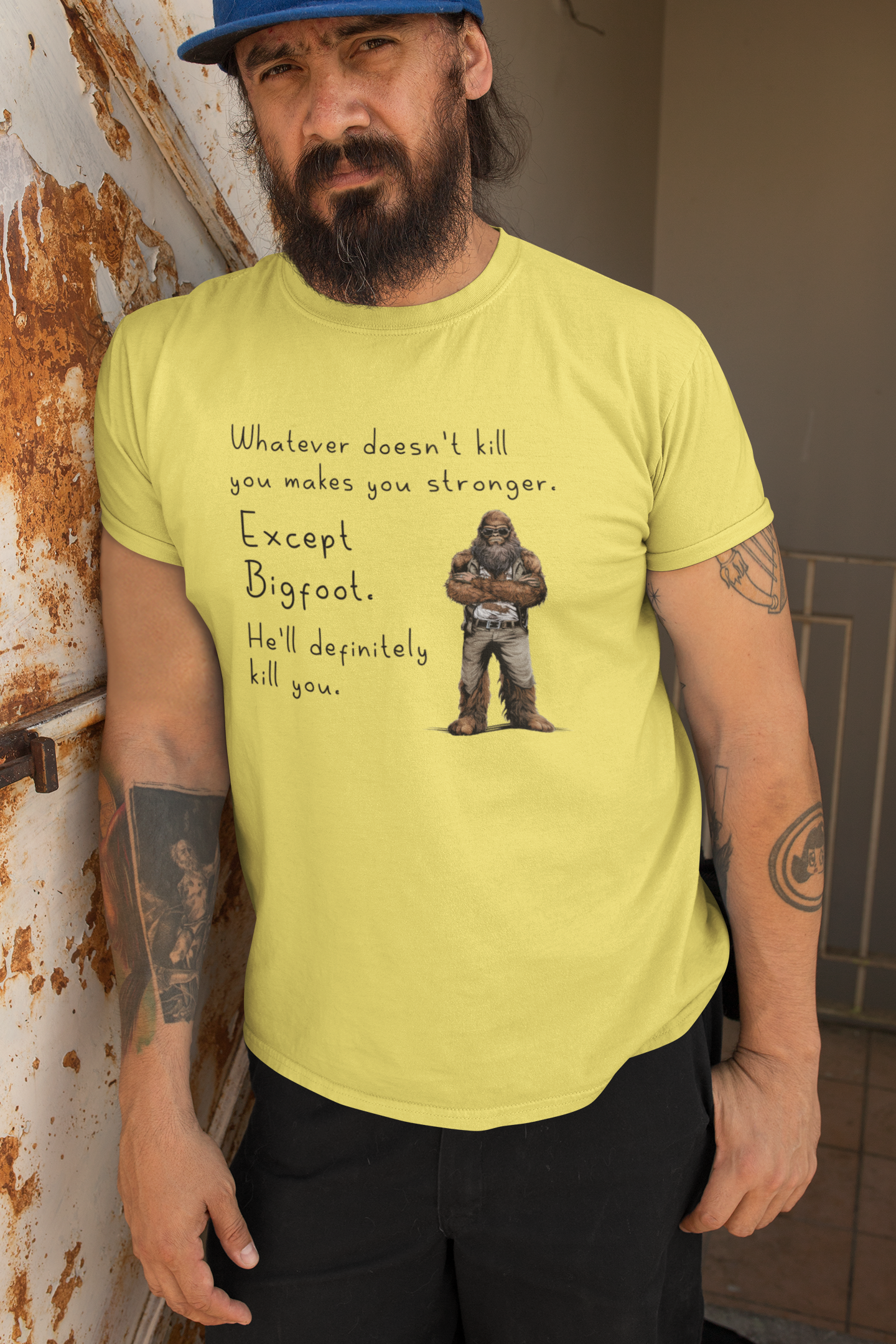 Whatever Doesn't Kill You Bigfoot t-shirt (black or yellow): Black / XL