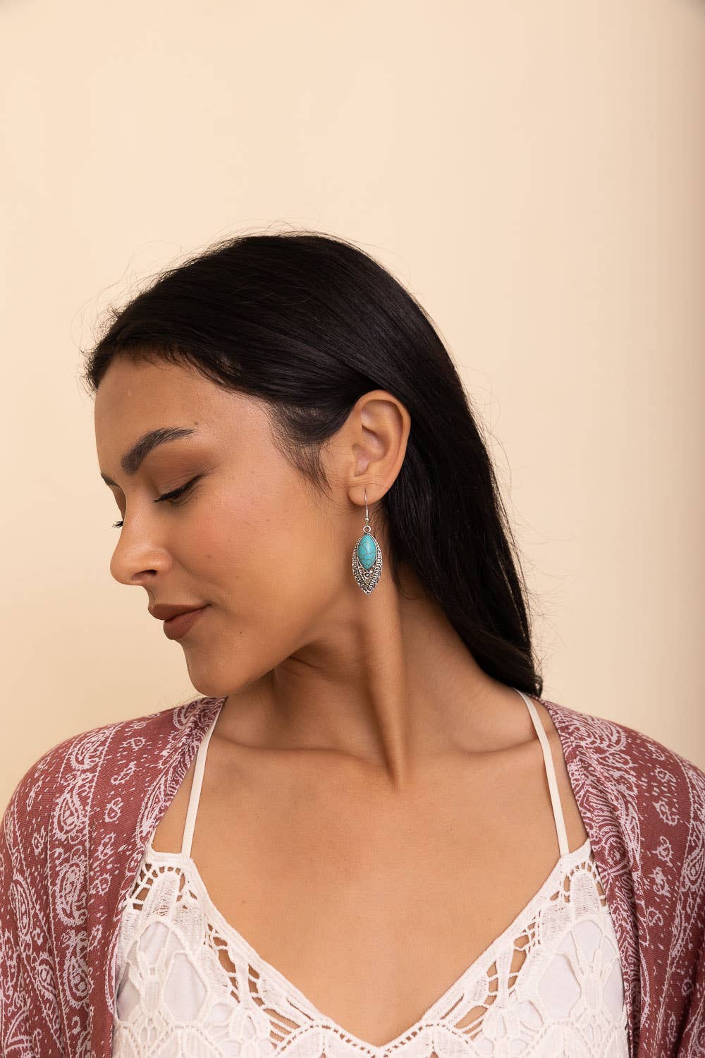 Vintage Engraved Turquoise Earrings