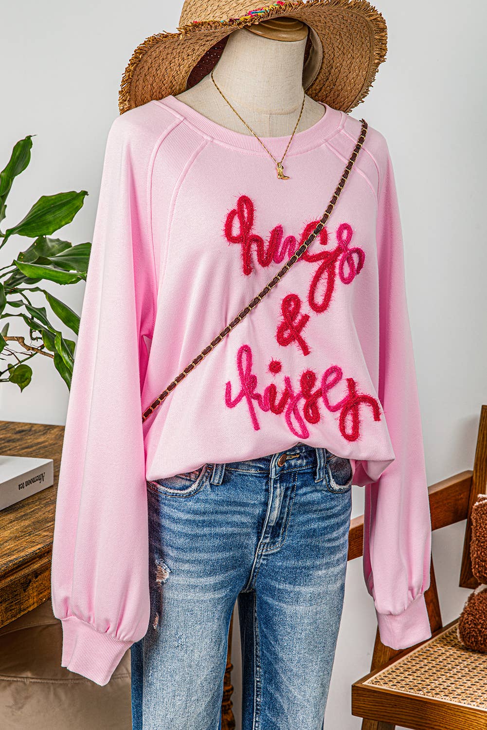 Valentine Hugs and Kisses Pop Up Embroidered Sweatshirt