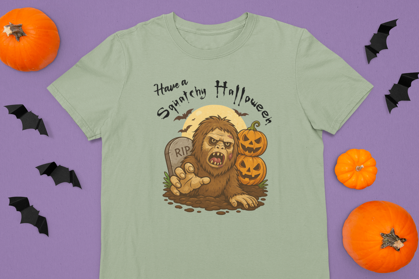 Have a Squatchy Halloween t-shirt (Stonewashed green): 3X