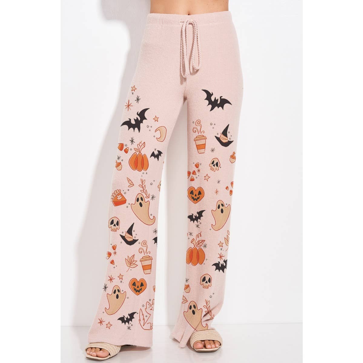 Halloween print rib Hoodie loungewear set p: IVORY / S