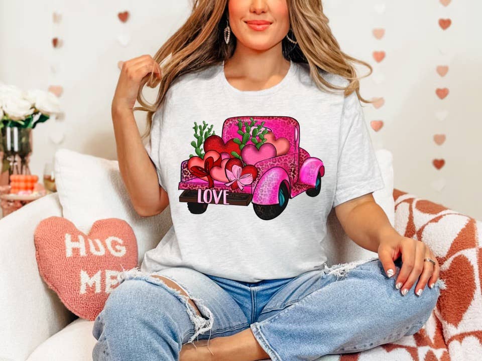 Valentine Love Truck: Ash Grey / Sublimation / Small