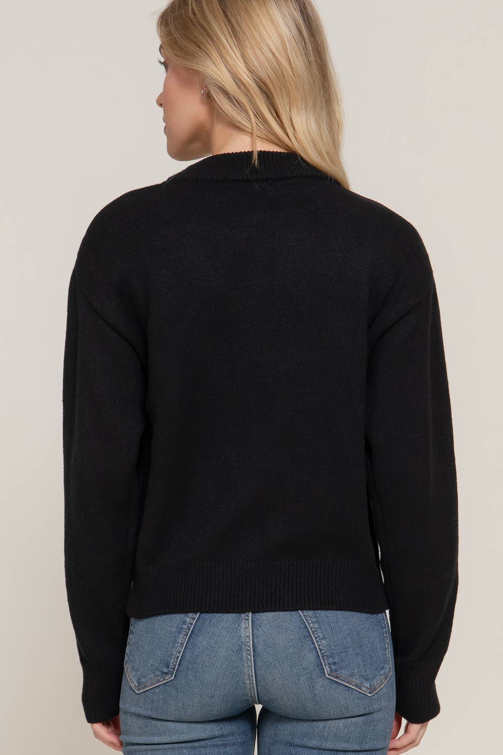 Long Sleeve Mock Neck Sequin Graphic Pullover Sweater: HGY-h grey / S