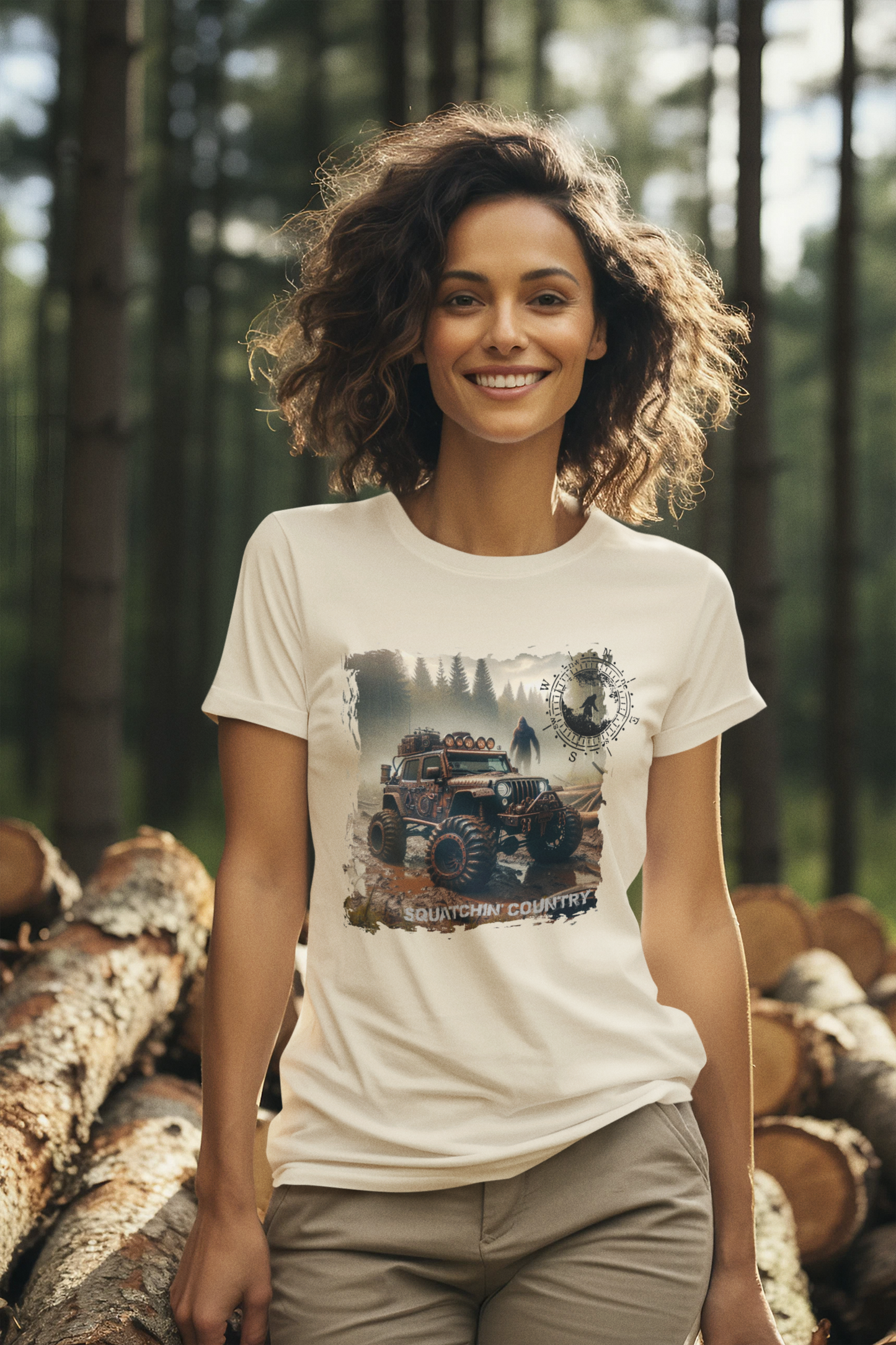 Rustic Bigfoot Jeepin Squatchin' Country t-shirt: Military green / 2X / Long sleeve