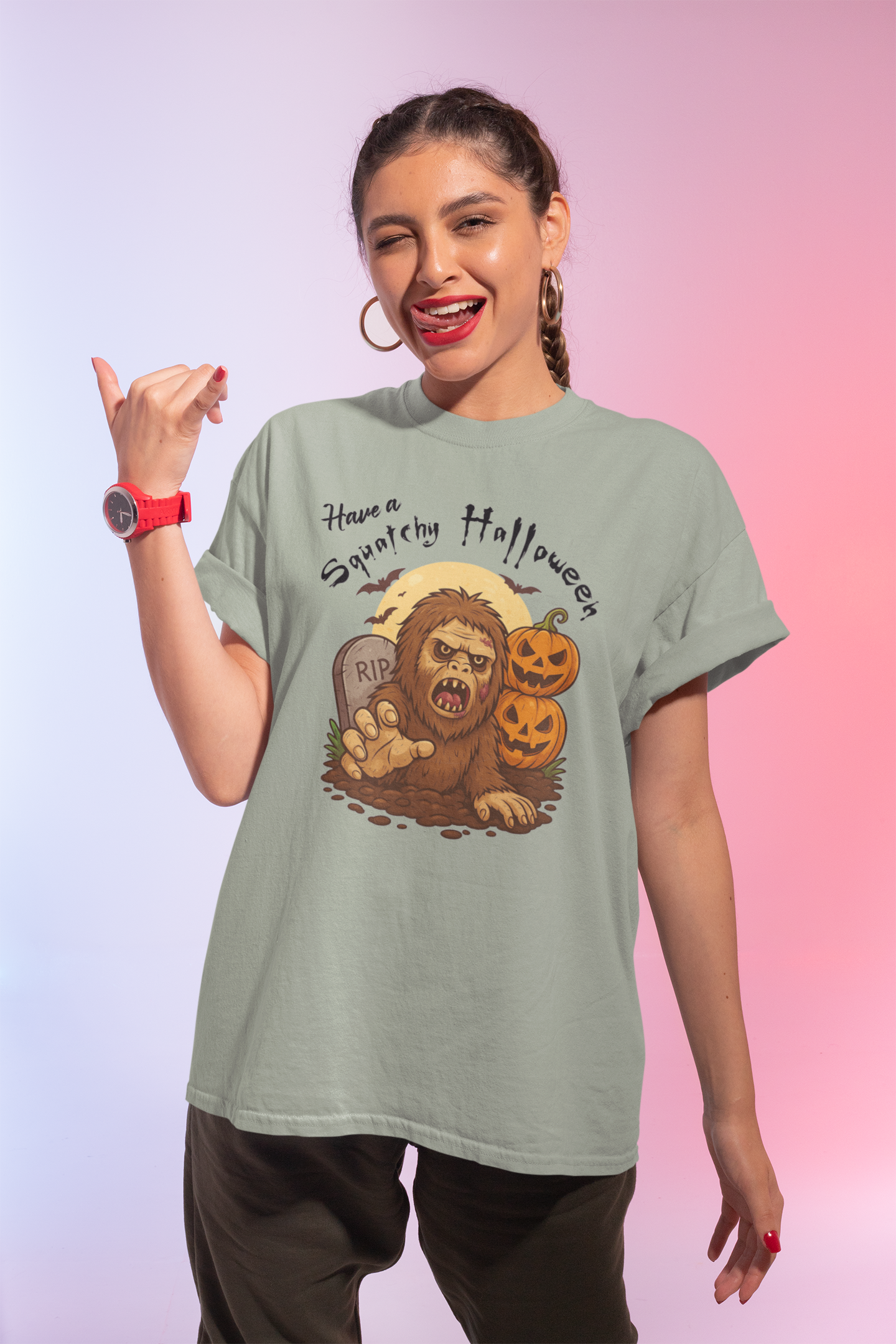 Have a Squatchy Halloween t-shirt (Stonewashed green): Sm