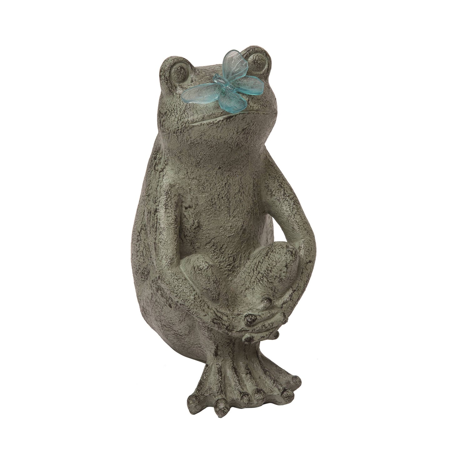 SALE Resin 15.25" Gray Spring Frog Buttefly Sitting Decor