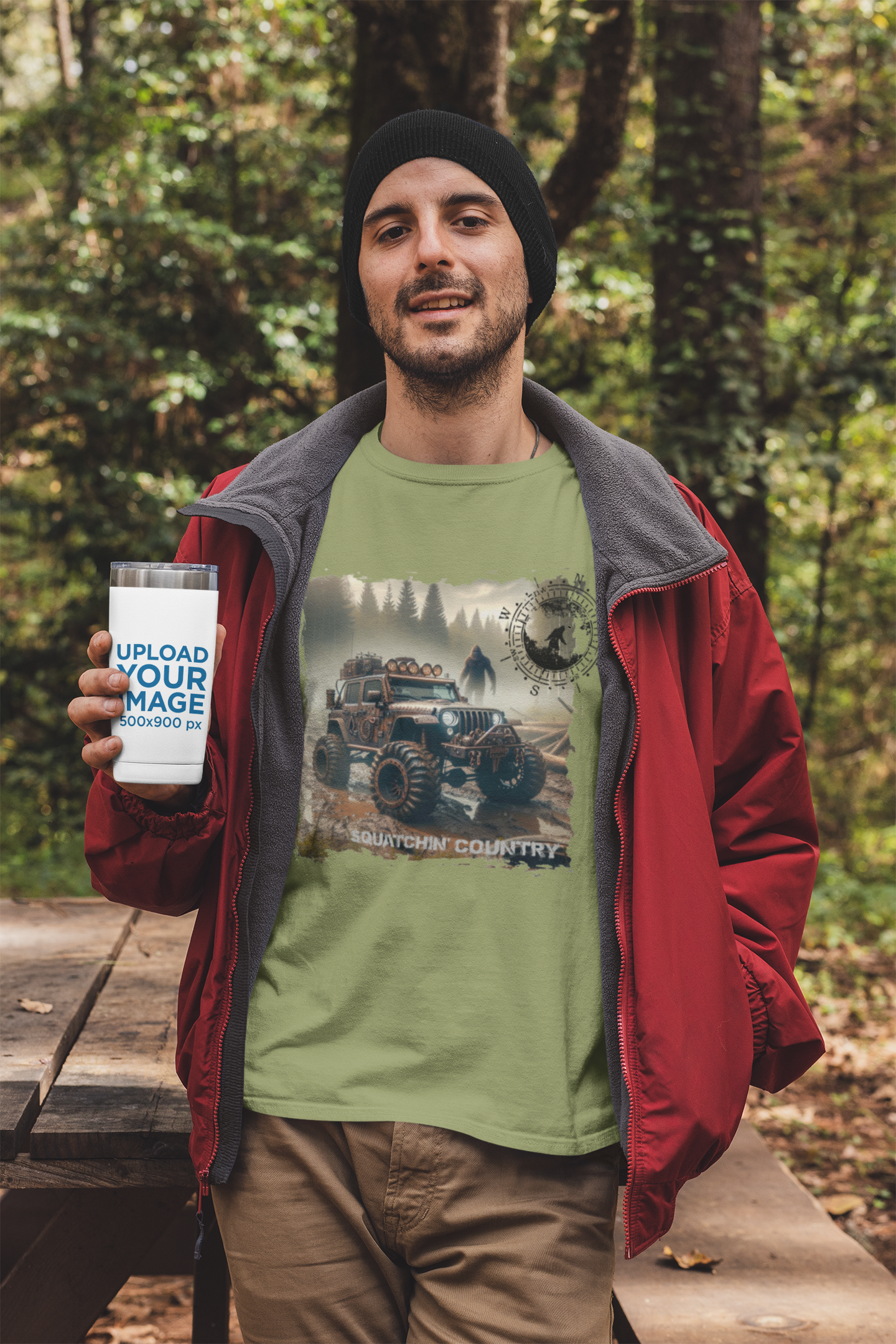 Rustic Bigfoot Jeepin Squatchin' Country t-shirt: Military green / 2X / Long sleeve