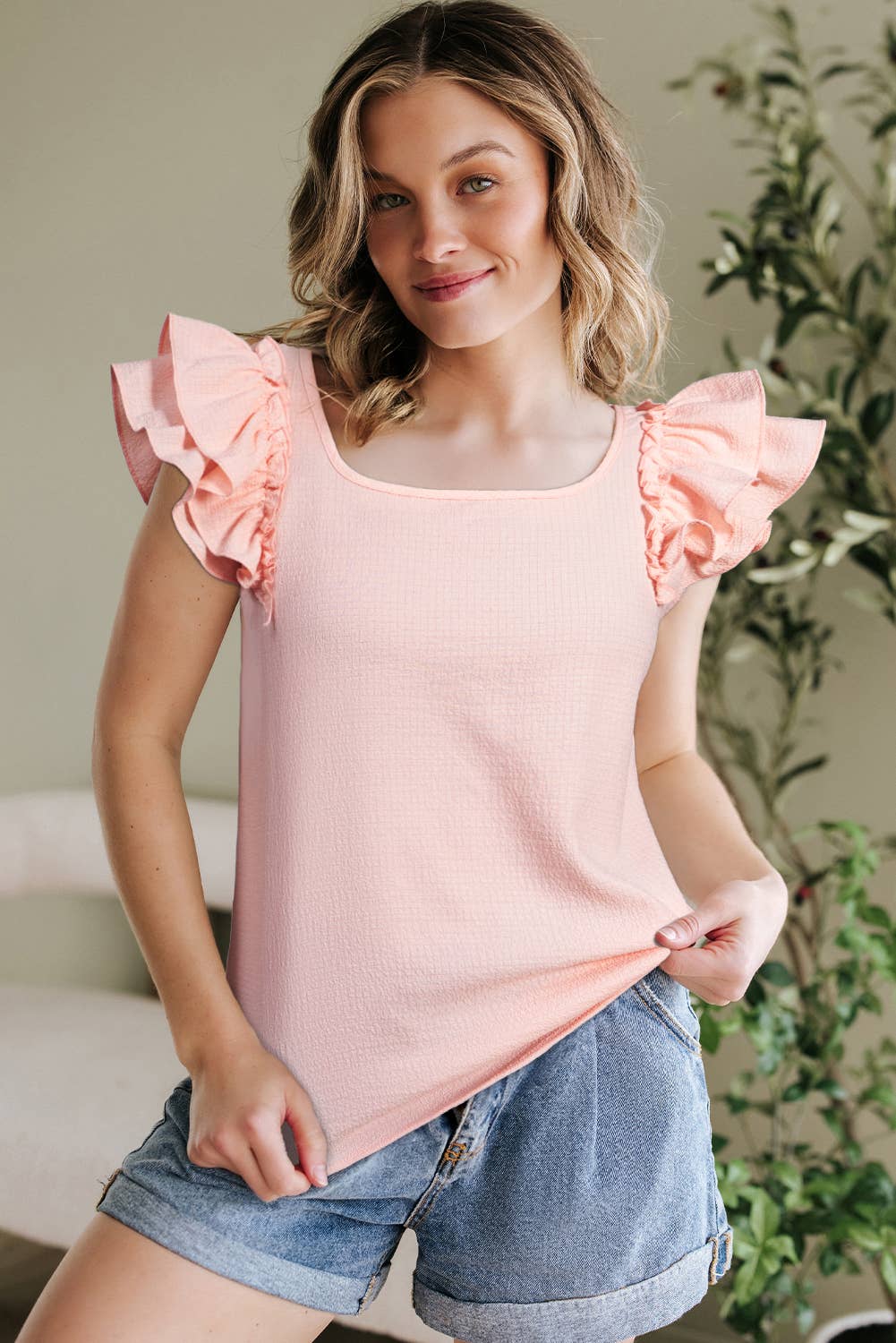 Textured Bow Knot Frilled Butterfly Sleeve Blouse | 3 Colors: Beau Blue / XL