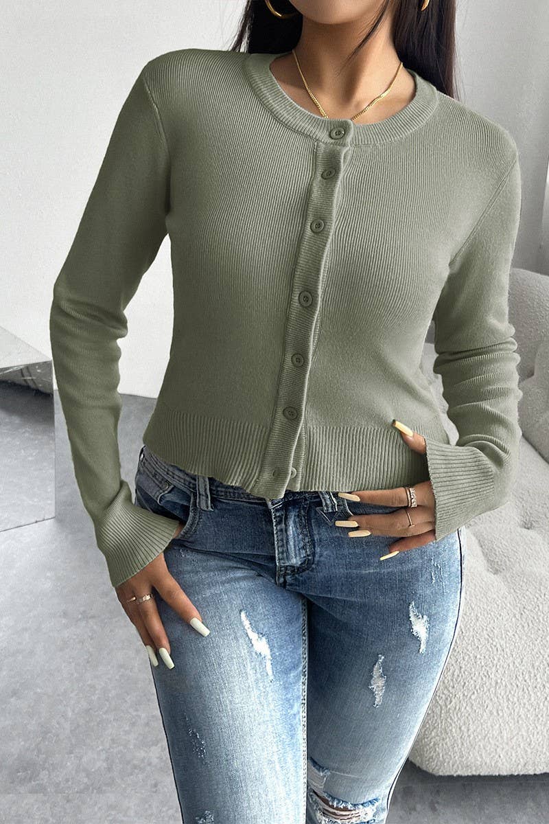 CWOCAL0901_SOLID COLOR LONG SLEEVE CARDIGAN KNITTED SWEATER: BLACK / (S) 1