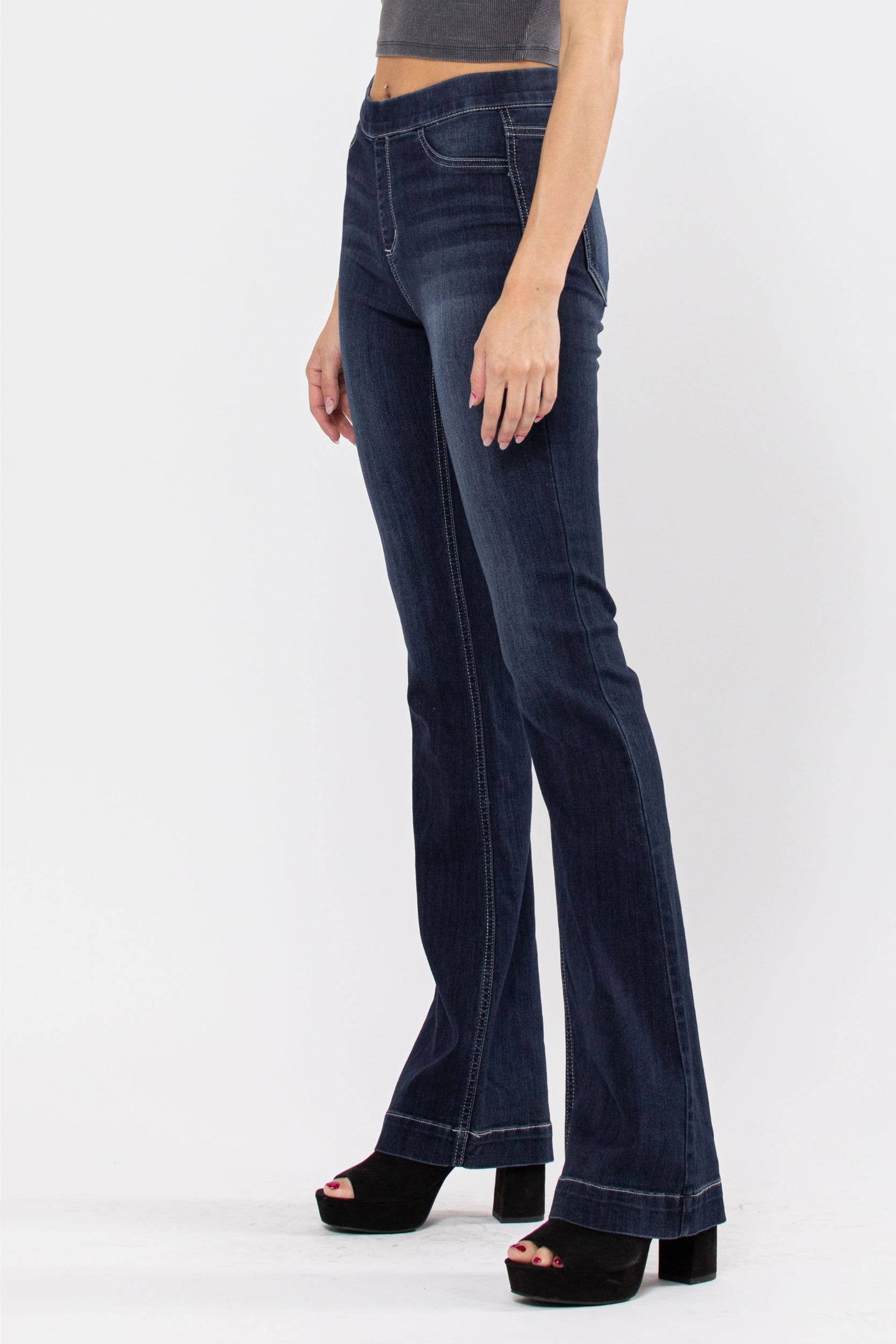 High Rise Dark Pull On Flare Jegging AB37211DK : XL