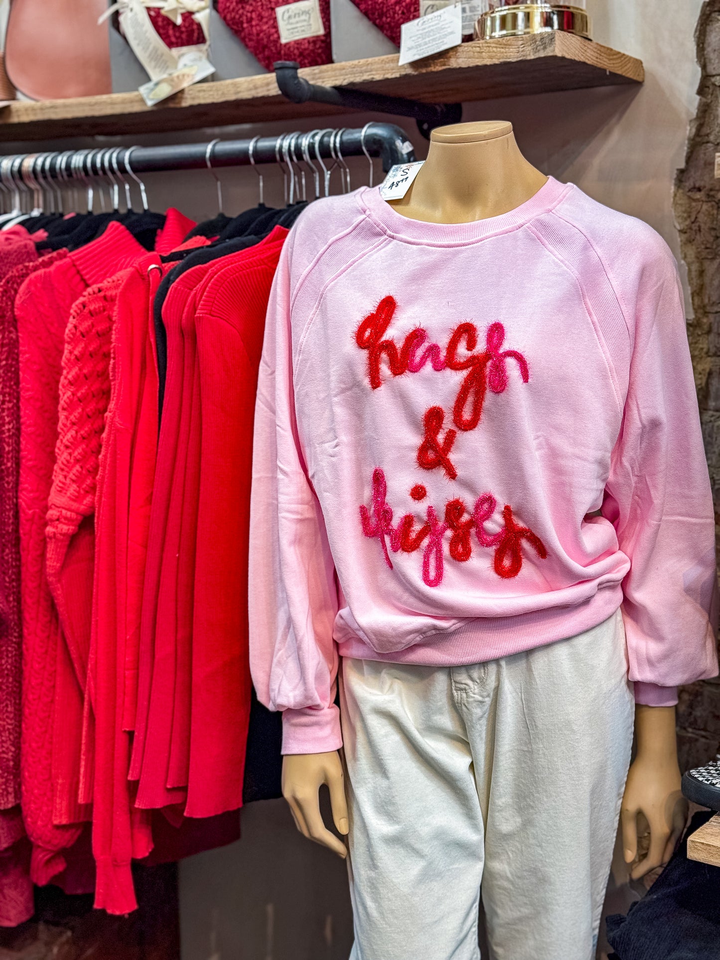 Valentine Hugs and Kisses Pop Up Embroidered Sweatshirt