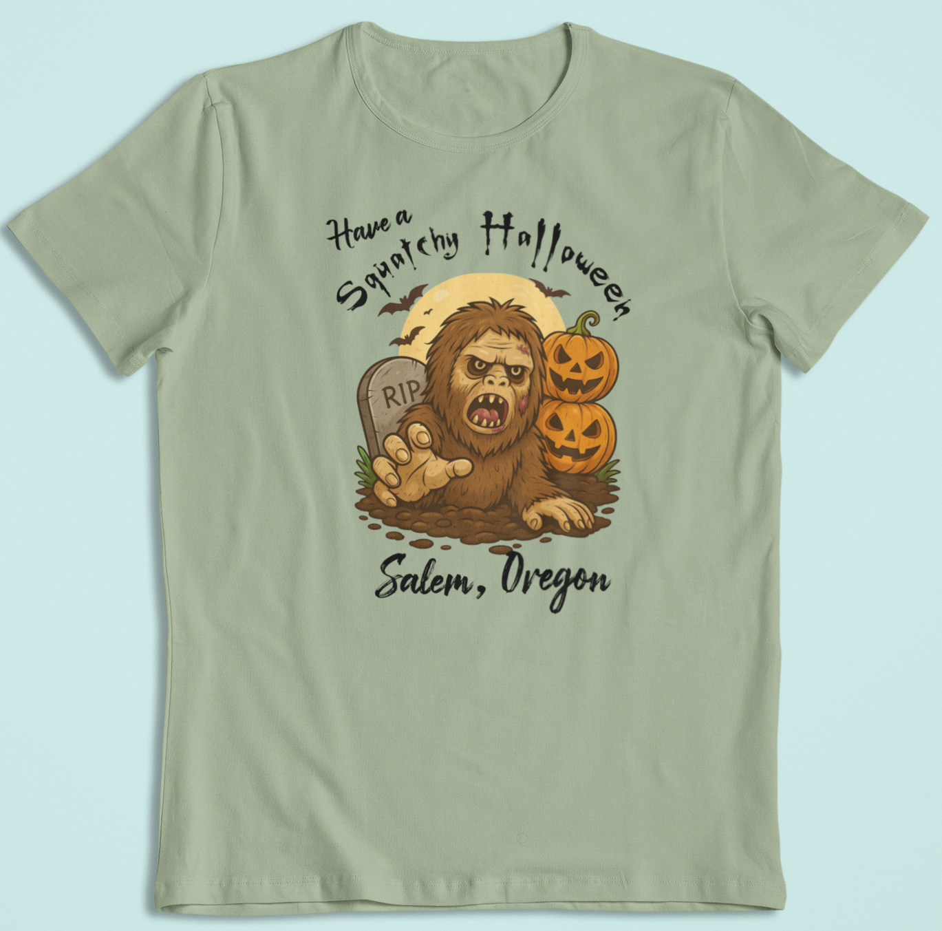 Have a Squatchy Halloween t-shirt (Stonewashed green): 2X