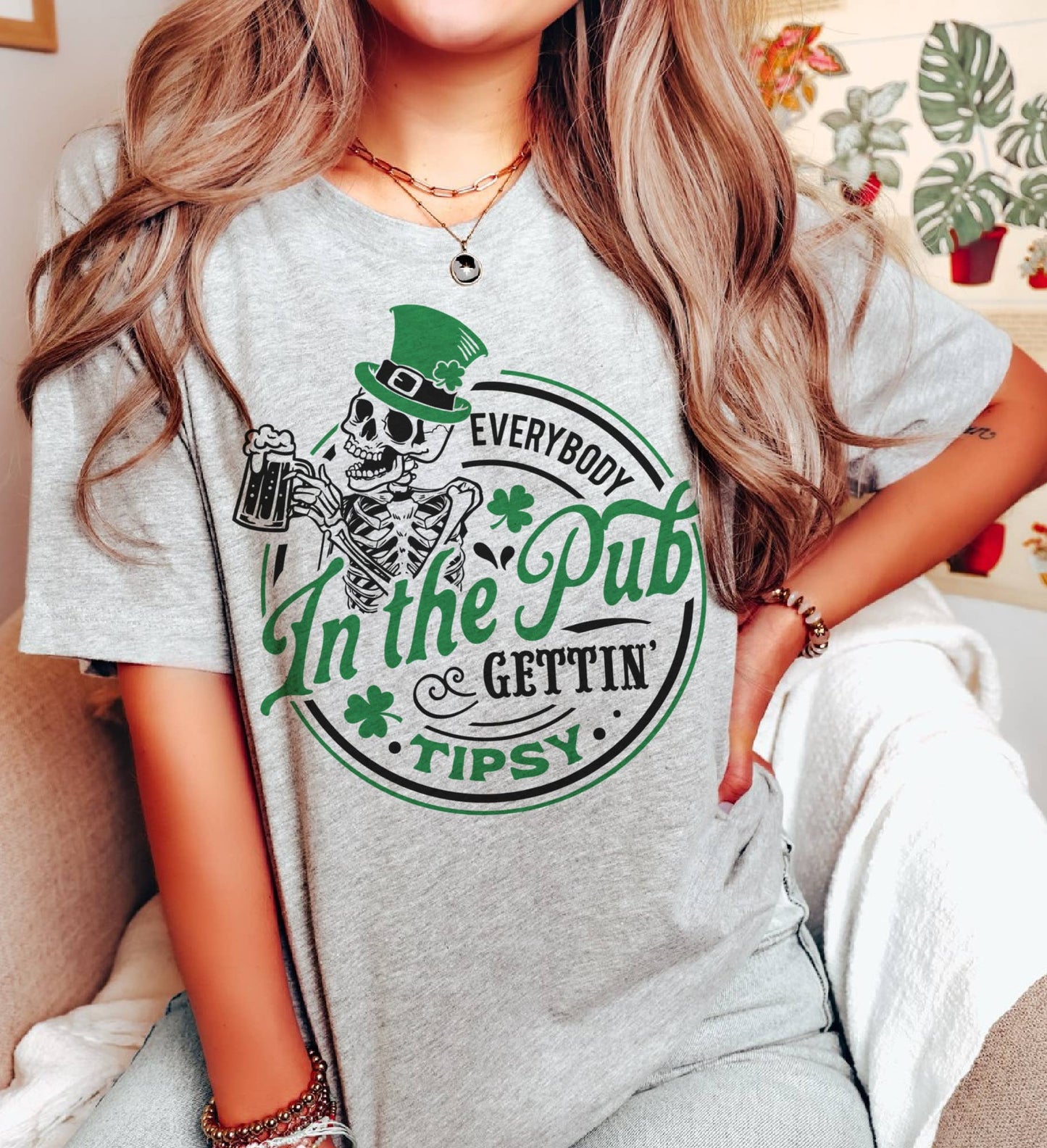 St. Pattys Everybody In The Pub Sublimation Tees: Citron / LG Unisex
