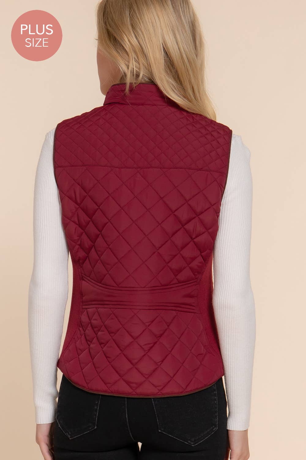 Suede Piping Quilted Padding Vest: KHA-caramel / 1XL