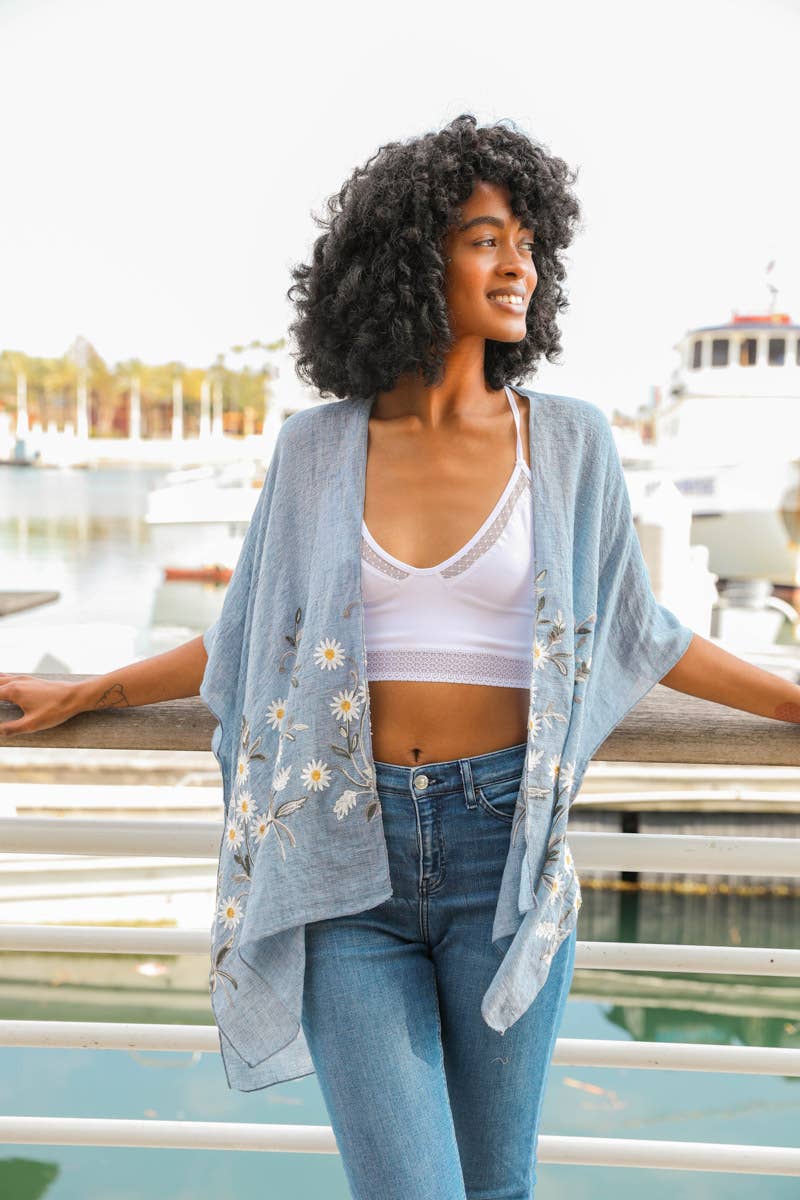Get NOW! Bestselling Spring Daisy Woven Kimono 🌼: Chambray