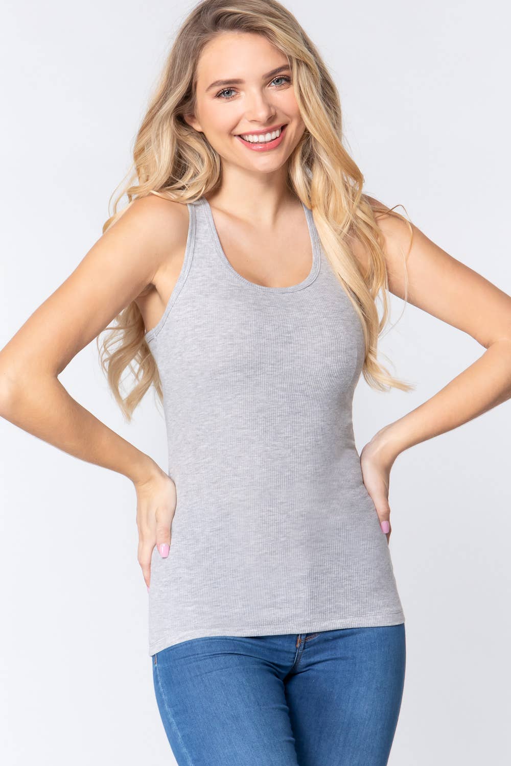 Racerback Rib Knit Tank Top : Wht-Off White / L