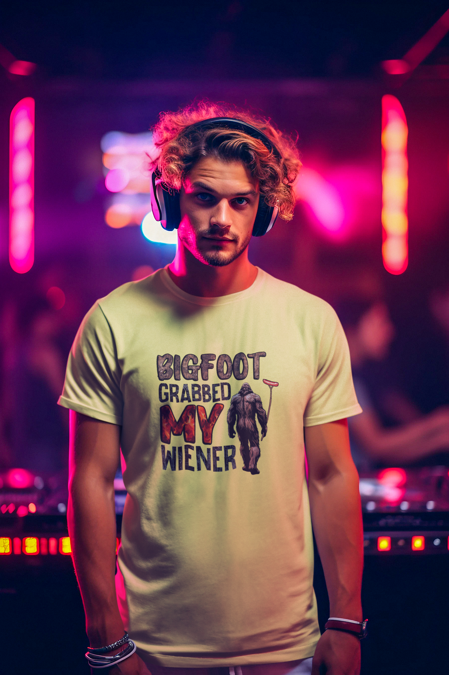 Bigfoot grabbed my wiener t-shirt (yellow): Sm