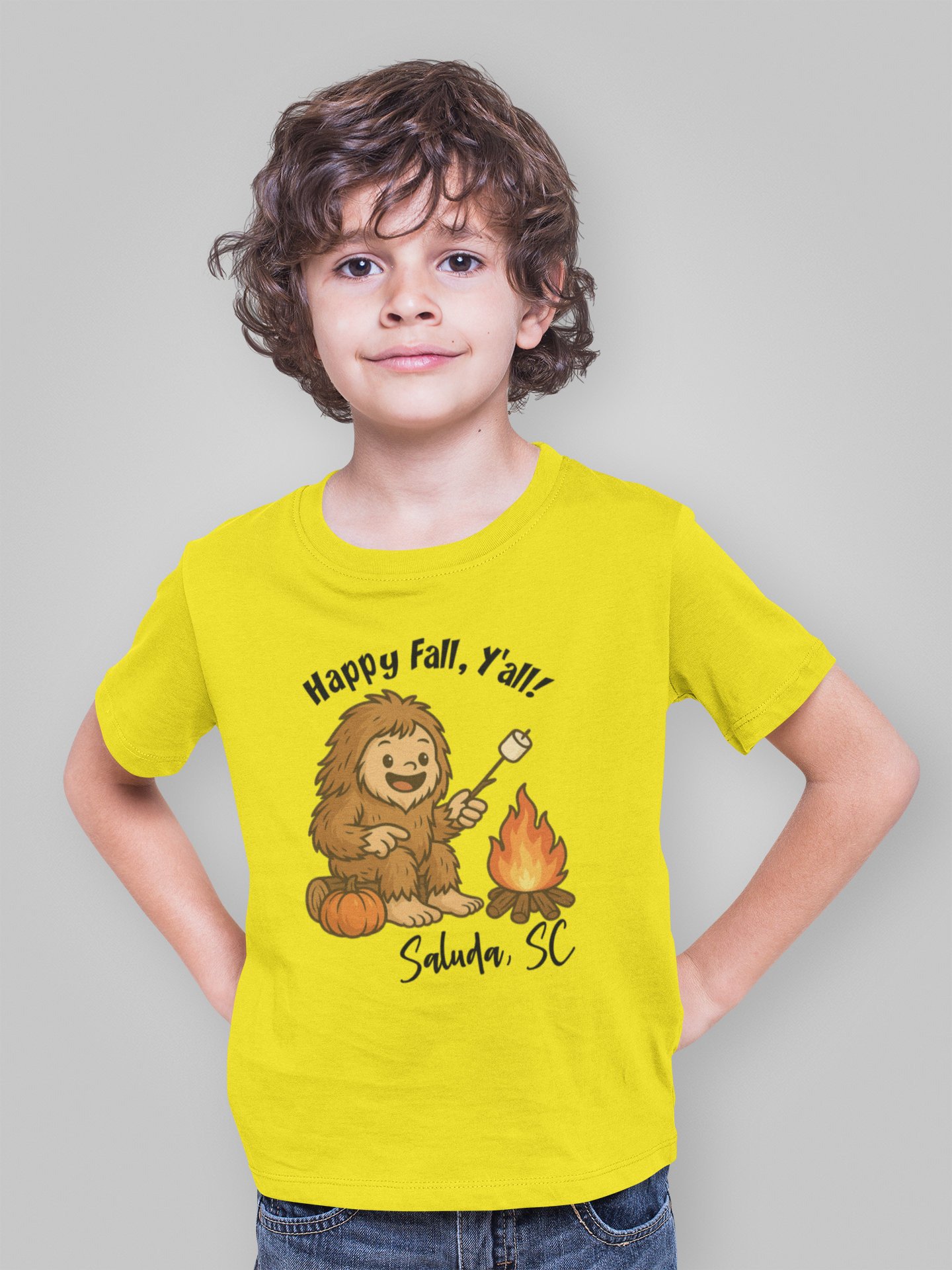 Happy Fall Y'all Bigfoot - youth/toddler shirt (yellow): Yellow / Youth MED