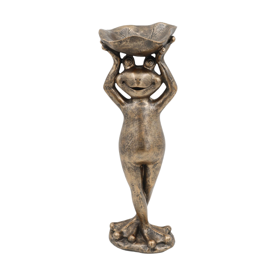 Transpac Res Rustic Gold Frog Birdfeeder Spring Home Décor