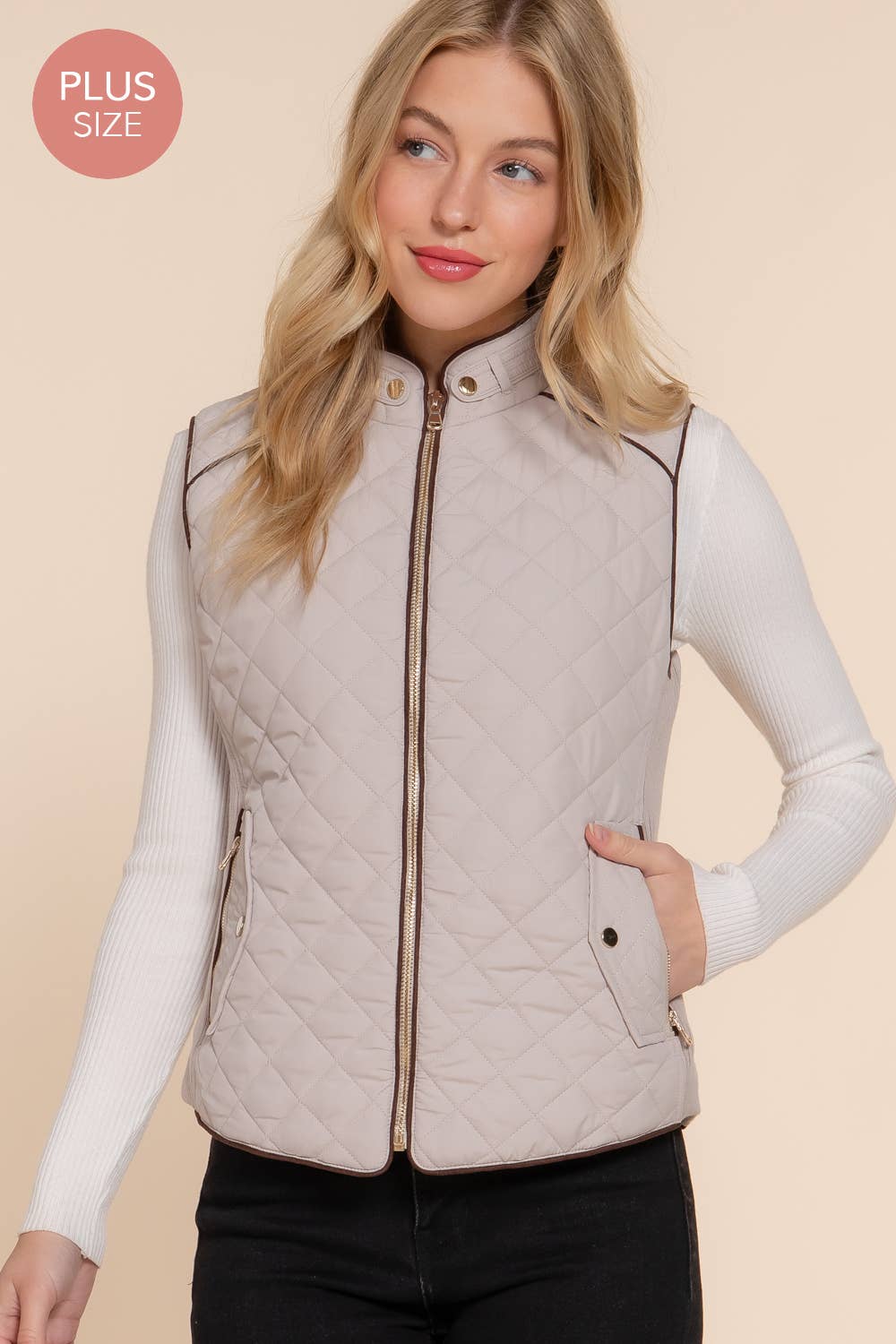 Suede Piping Quilted Padding Vest: NVY-navy / 2XL