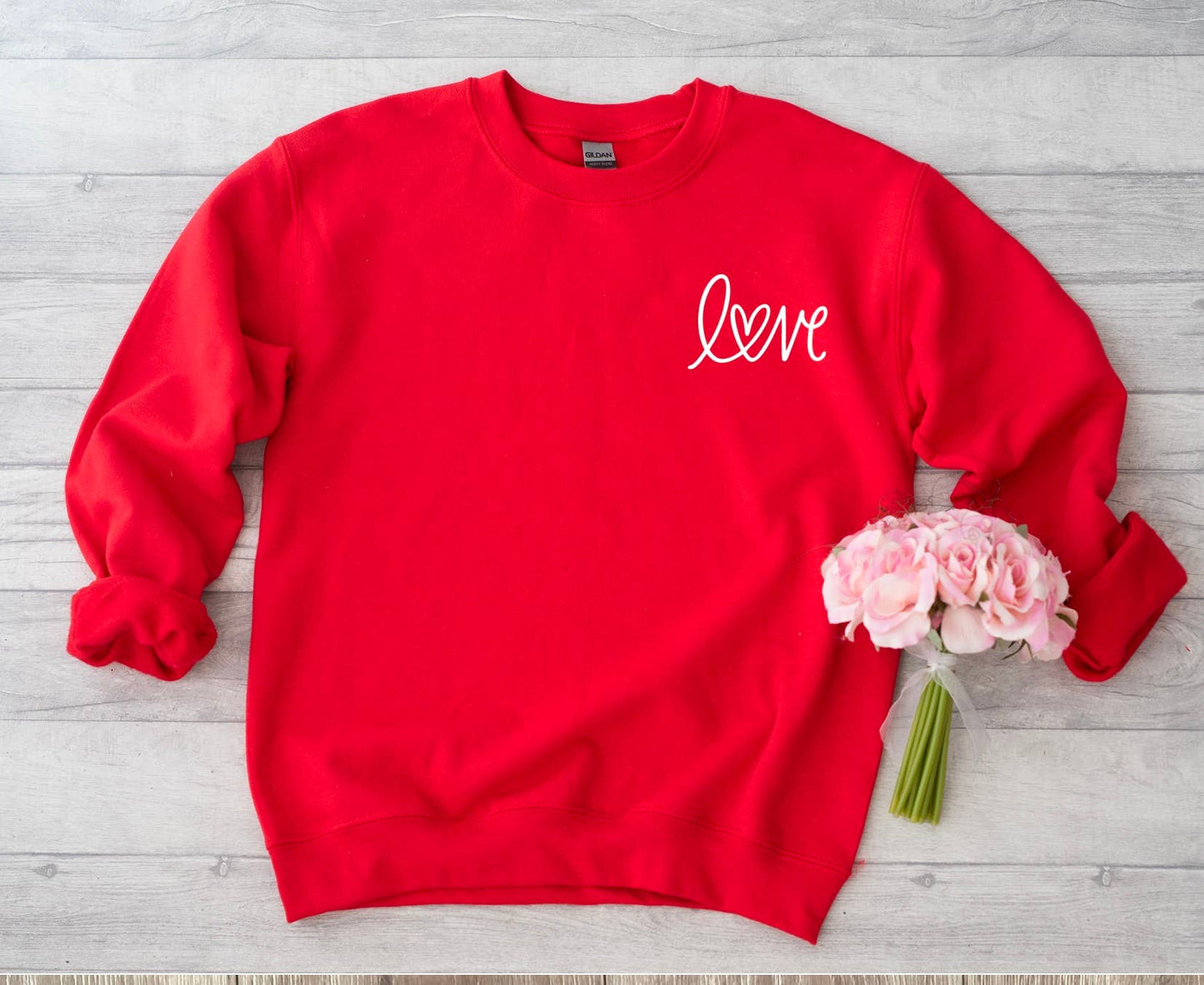 Love Valentine day Sweatshirt, VDay Script Loopty Love heart: L / Red Pocket